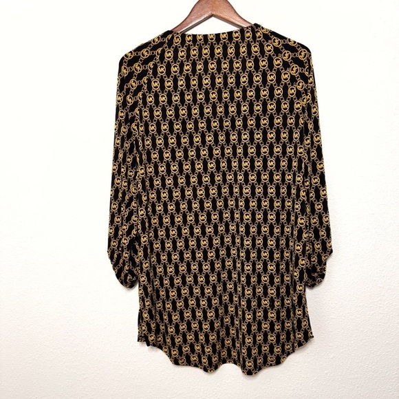 Michael Kors logo monogram black gold stretch tunic blouse top size L - Picture 9 of 10